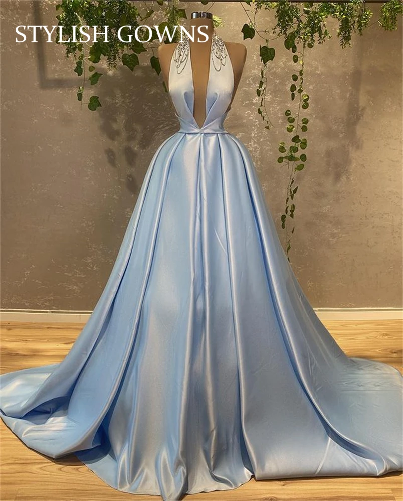 

New Arrival Sexy Halter Evening Dresses Beaded Formal Dress For Women Party Gowns Robe De Fiesta