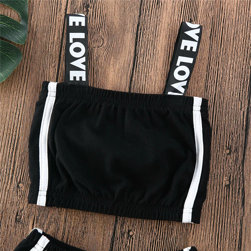 Летний топ в полоску без рукавов с надписью для маленьких девочек черные