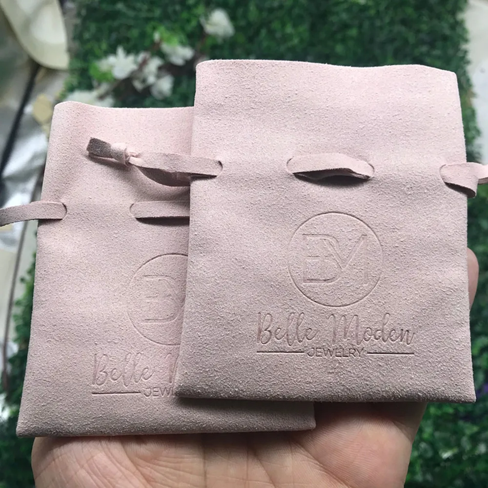 Продажа Органайзер для ювелирных изделий из микрофибры, замшевый мешок на шнурке с логотипом под заказ, деловой брендовый рельефный упаковочный ши...