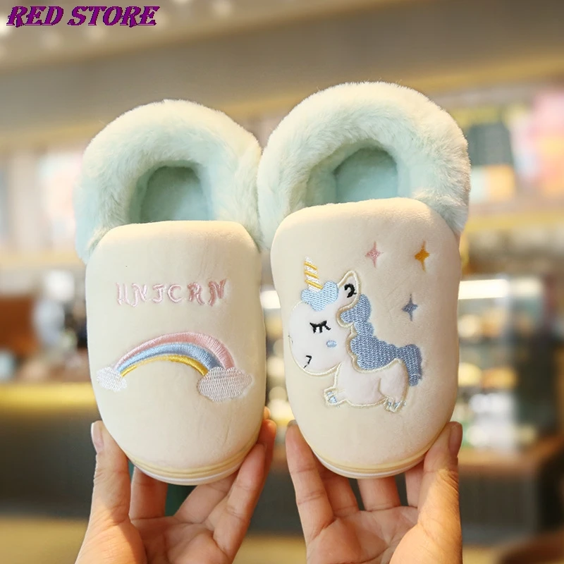 

2020 New Winter kids Slippers Children Unicorn Non-slip Soft Girls Home Shoes Kids Boys Cartoon Slippers Indoor Floor Shoes