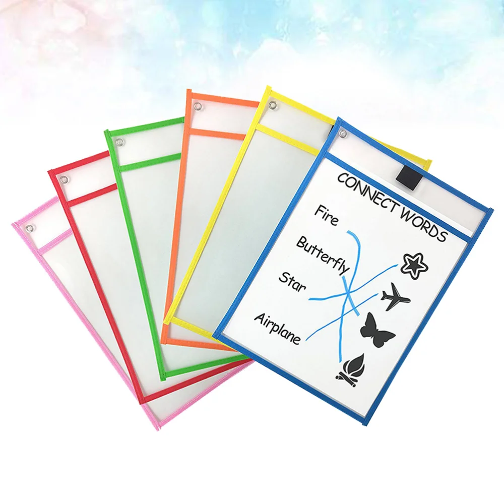 

10Pcs Children Dry Erase File Pockets Assorted Colors Document Pouches Stationery Supplies for Office School