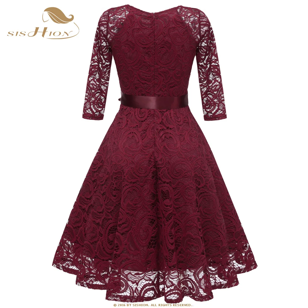 

Elegant Lace Christmas Party Dress VD0712 Long Sleeve Spring Women Ladies A Line Lace Dresses Plus Size Women Dress