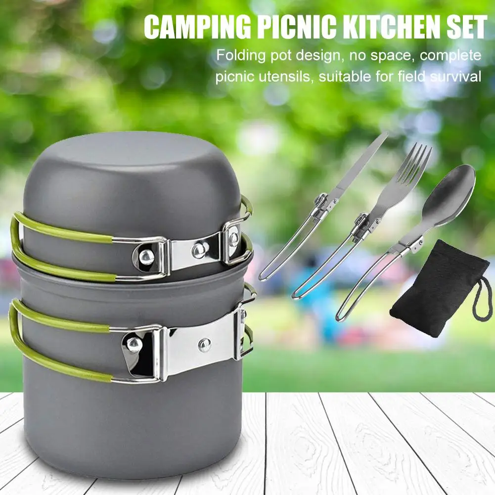 

2023 1-2 Persons Camping Tableware Outdoor Cookware Protecting Pots and Pans Drainage Easy to Clean Picnic Pot Set Hiking