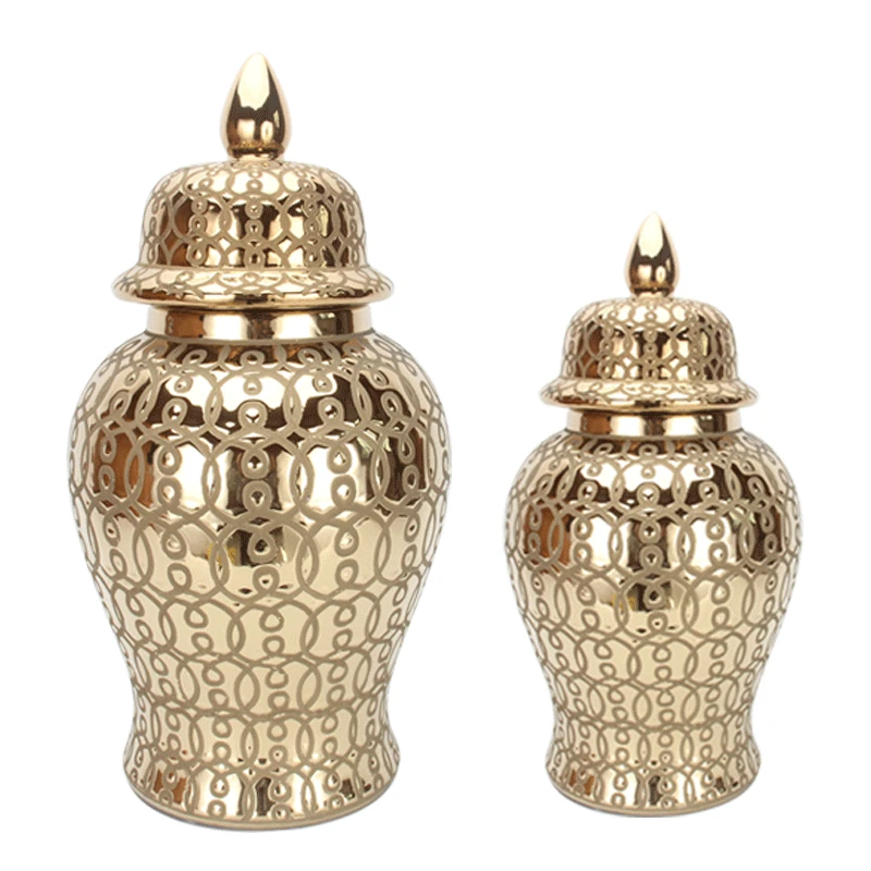 

Gilded Ceramic Vases Geometric Texture Art Living Room Decorative Landing Flower Vase Coffee Table Tea Caddy Home Decoration