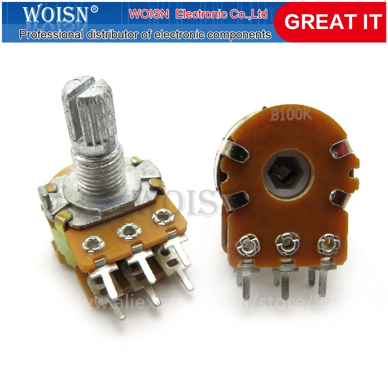 

5PCS 100K ohm WH148 B100K 6pin 100K Potentiometer 15mm Shaft With Nuts And Washers Hot In Stock