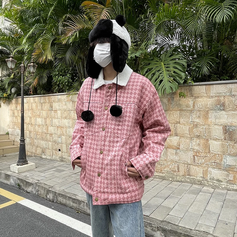 

Плюшевая Шахматная зимняя куртка, мужское модное Брендовое дизайнерское пальто из хлопка, одежда