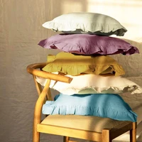 100% Linen Ruffle Cushion Cover Solid Color Pillow Sham Flax Fabric Decorative Cover Pillowcases Elegant Room Decoration 60x60cm