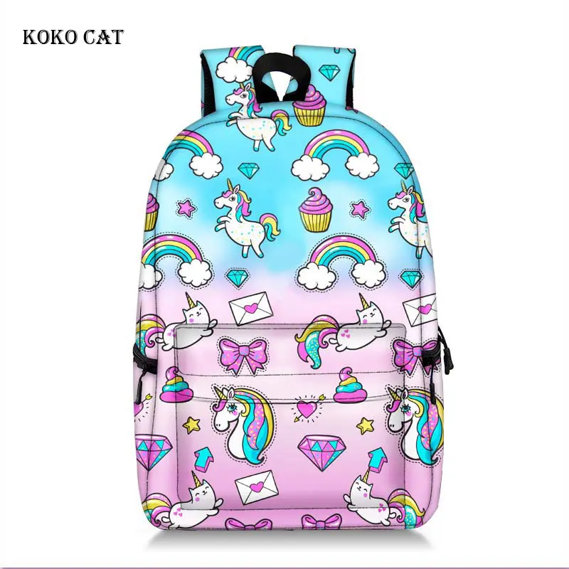 

Female Unicorn Printed Backpack Junior High School Bag Multi-compartment Travel Rucksack Notebook Bookbag Mochila Infantil