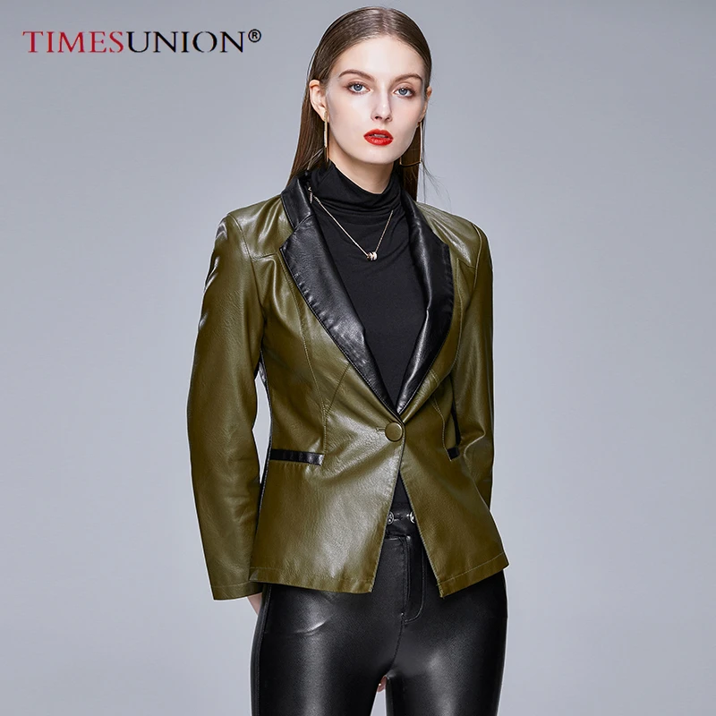 

Женский армейский зеленый черный блейзер из искусственной кожи, женский элегантный пиджак с длинным рукавом, Женский Повседневный Блейзер,...