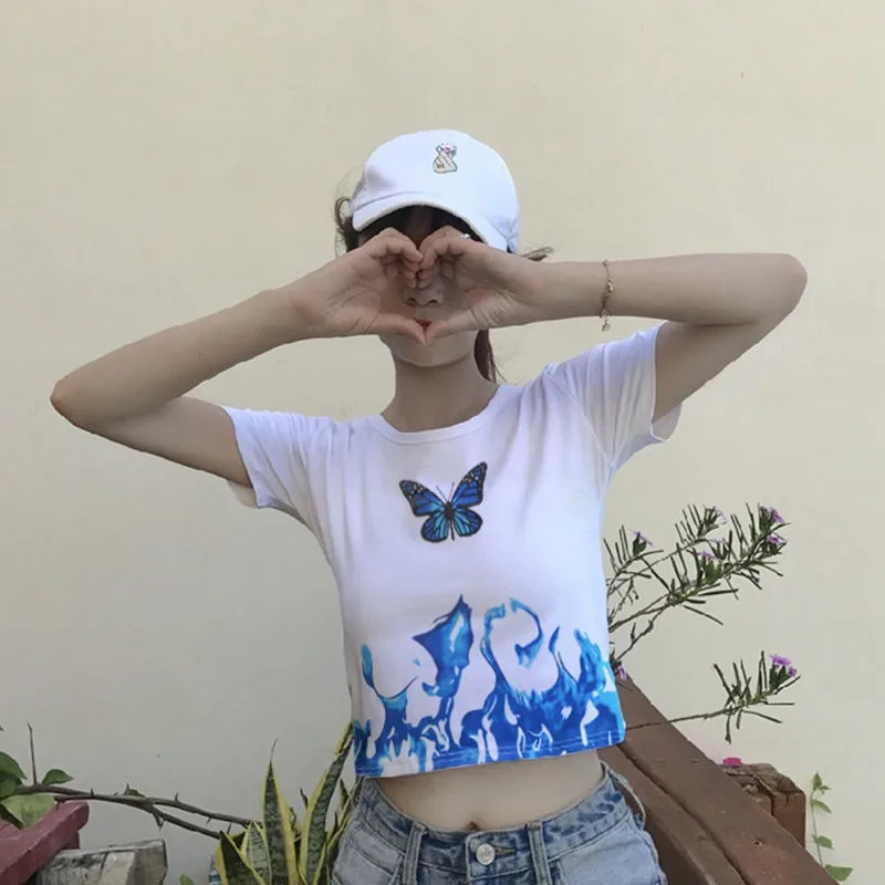 

MINGLIUSILI Gothic T-shirts for Women 2021 Fashion Harajuku Top Female Vintage Cropped Tee Shirt Summer Print Woman Tshirts