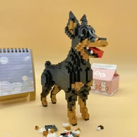 957pcs cartoon animal black doberman dog model building blocks pet puppy diy assembled building blocks childrens toy gifts