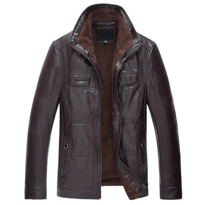 FALIZA New Winter Leather Jacket Men Coats 5XL High Quality PU Outerwear Business Faux Fur Male Fleece JK142 | Мужская одежда