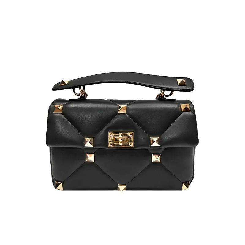2022 New Genuine Leather Rivet Handbag Diamond Lattice Elegant Crossbody Bags Womens Armpit Concise Shoulder Bag Korean Style | Багаж и