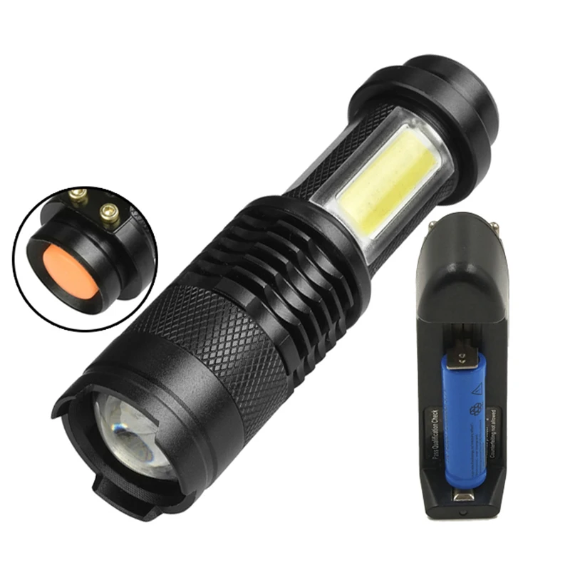 

Фонасветильник для кемпинга SK68C, светодиодный мини-фонарик Q5 + COB Zoom, водонепроницаемый алюминиевый фонарь с 4 режимами работы, аккумулятор ...