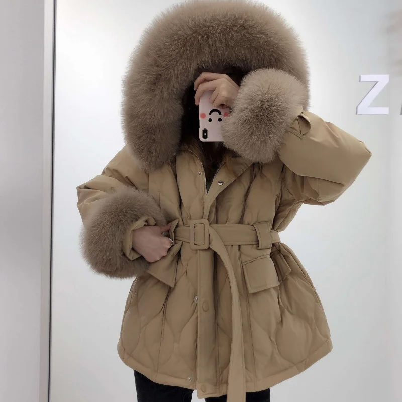 

90% White Duck Down Coat Women 2021 Winter Jacket Female Real Fox Fur Hooded Puffer Jacket With Natural Fox Cuffs Parkas