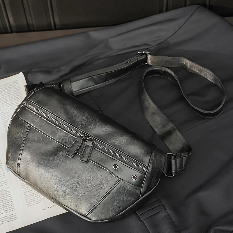 

Double Zipper Crossbody Bag Men Shoulder Bag Large-capacity Mens Crossbody Bags Chest Bag Retro Fashion Luxury Messenger Bag Man