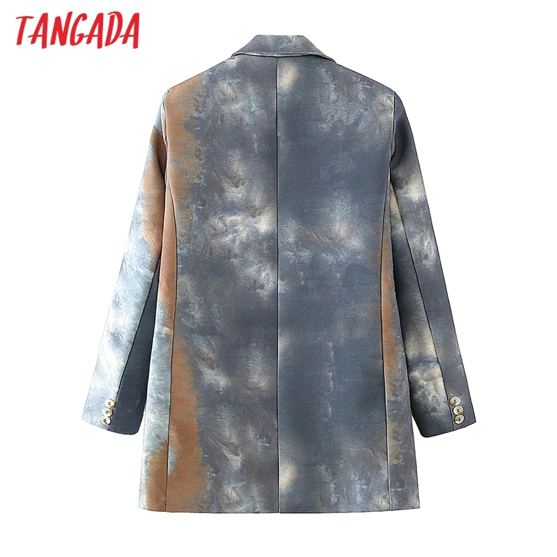 

Tangada Women 2020 Fashion Tie Dye Blazer Coat Vintage Double Breasted Long Sleeve Female Outerwear Chic Tops DA43