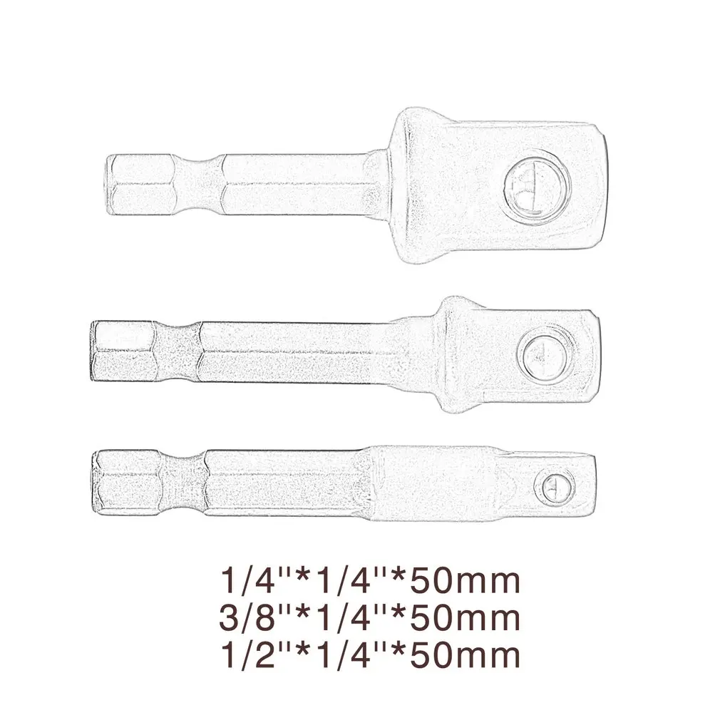 

3pcs Wrench Sleeve Extension Bar Hex Shank Drive Power Drill Bit Socket Driver Adapter Set 1/4 3/8 1/2& 50mm Long