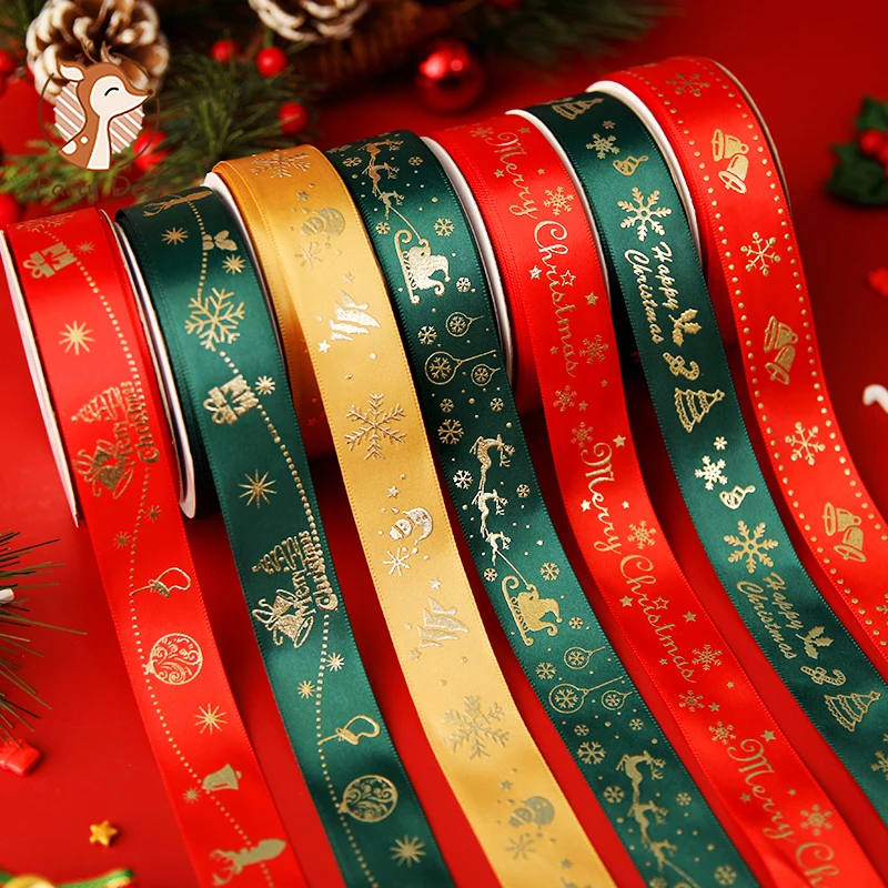 

25 yards 25mm Christmas Ribbon Printed Grosgrain Ribbons for Gift Wrapping Wedding Decoration Hair Bows cake Decorating DIY