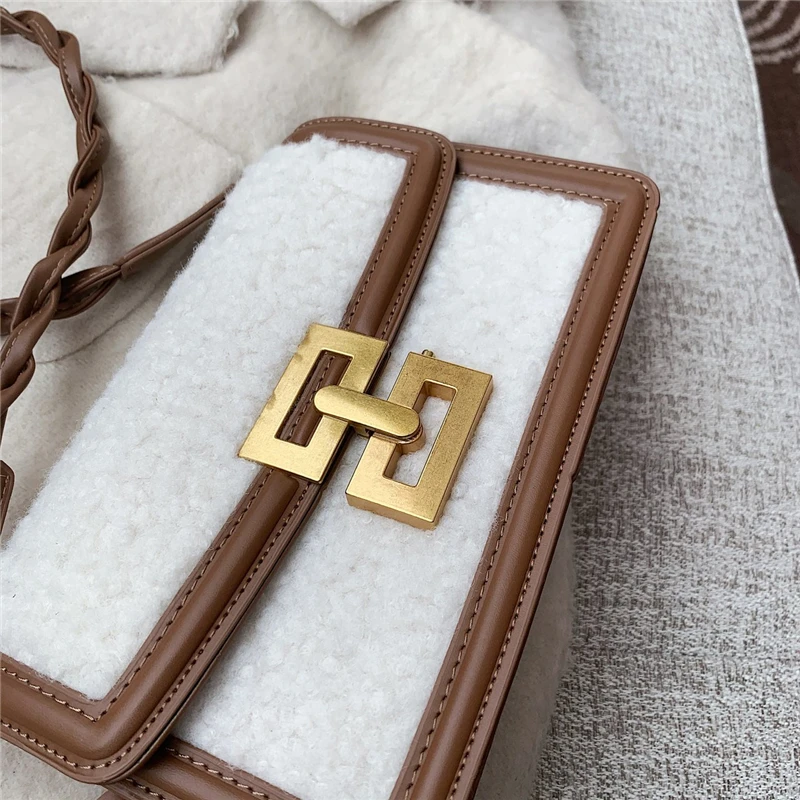 

Burminsa Winter Wool Plush Small Crossbody Bags For Women Unique Designer Brand High Quality Luxury Female Shoulder Bags 2021