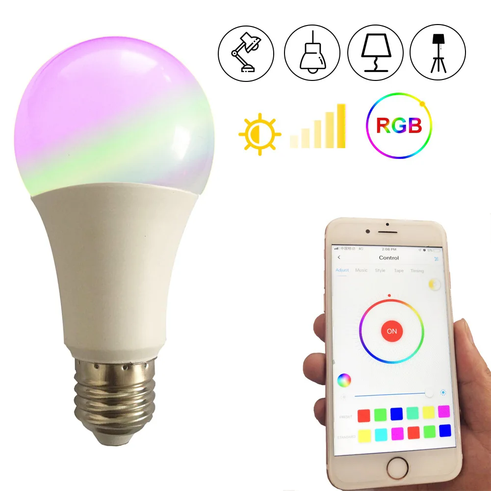 

Умная Светодиодная лампа с Wi-Fi, 7 Вт, Rgbw, совместимая с Alexa Goole Home Smart Bombilla E27 E26 B22