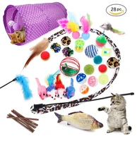 28 pcs cat toys kit collapsible tunnel indoor kitten cat feather teaser wand mice balls bell catnip molar toothpaste fun channel