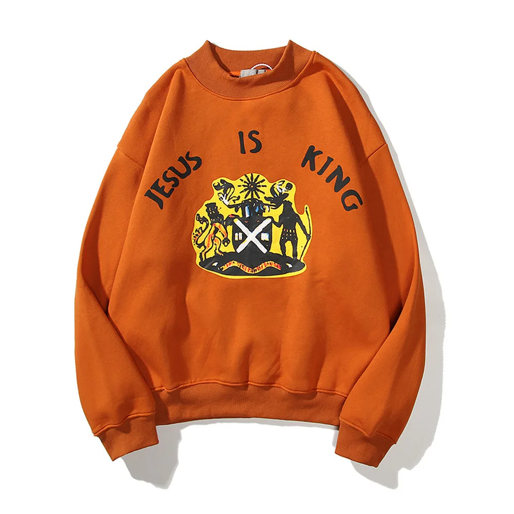 

Hip Hop Kanye West Jesus Is King Hoodies Men Orange O-neck Fleece Casual Pullover Streetwear Fashion Skateboard Sweatshirt