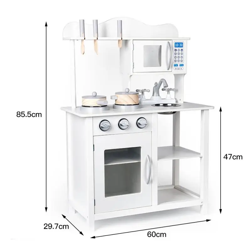 

Baby Kitchen Toy Set Saucepan Knife Fork Spoon Simulation Children's Creative Educational Safety Wooden Furniture Toy 60*30*85cm