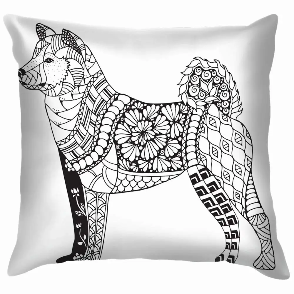 

Akita Dog Zentangle Stylized Animals Wildlife Cotton Throw Pillow Case Cushion Cover Home Office Decorative, Square
