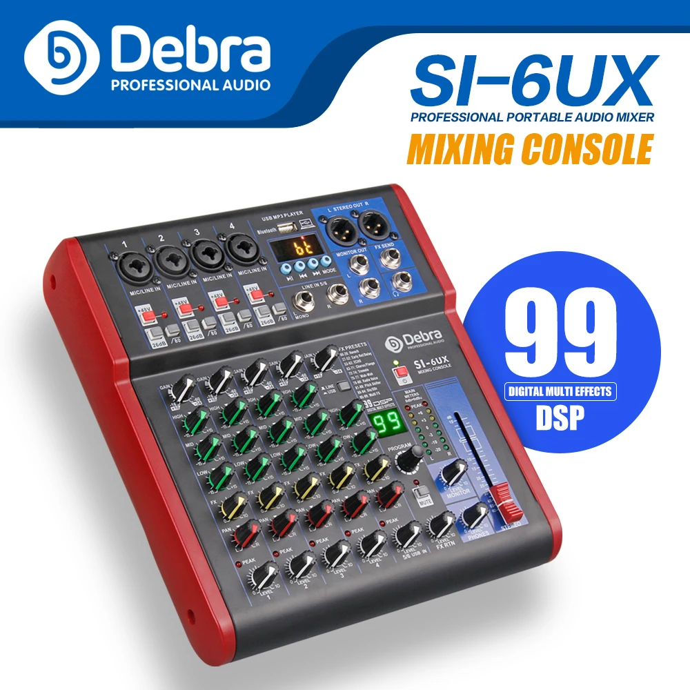 

Чистый звук! Debra Pro 6-канальный USB Микшер аудио с 99 цифровыми эффектами DSP для DJ микшера консоли караоке студийной записи
