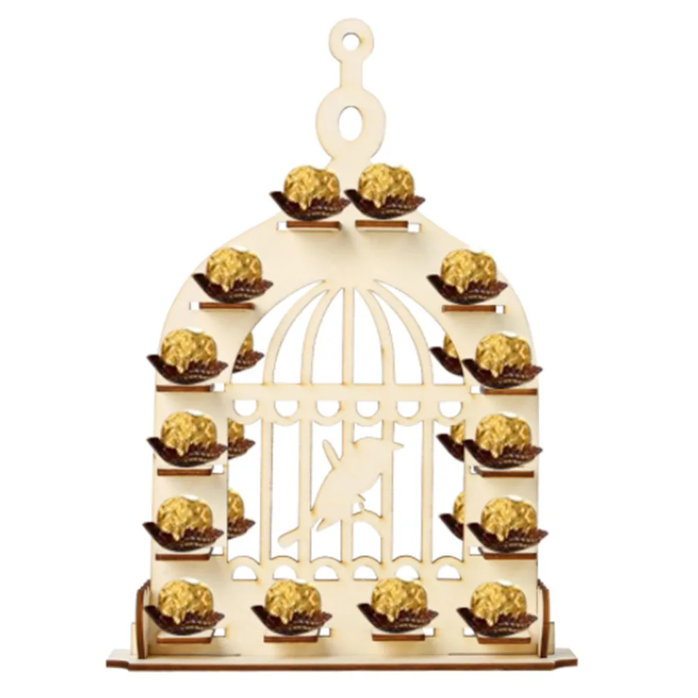 

New Chocolate Candy Stand Wooden Birdcage Shaped Sugar Dessert Display Rack Self-assembly Home Party DIY Decor Ornaments