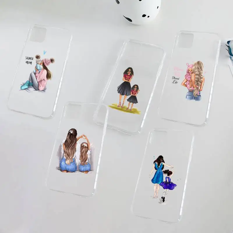 

Cartoon mother baby boy girl Phone Case Clear Transparent for iPhone 11 12 13 mini pro XS MAX 8 7 6 6S Plus X 5S SE XR 2020