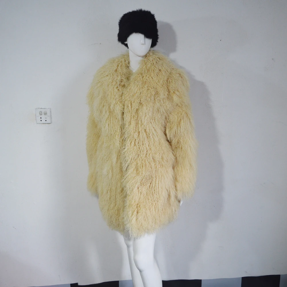 AU192 кремовый цвет красивое женское зимнее пальто высокого качества из