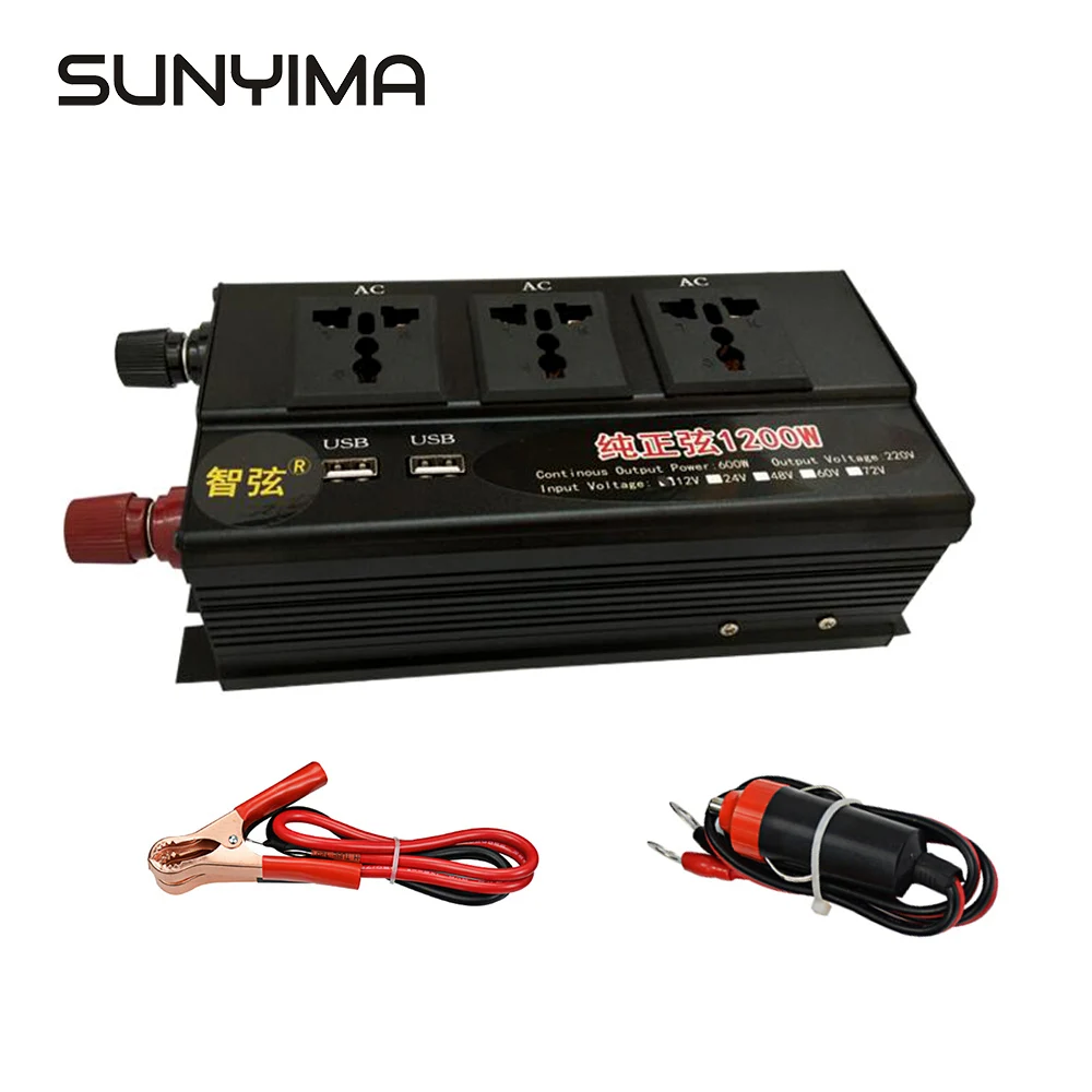 SUNYIMA 1200 Вт DC12V/24 В двойная цифровая Чистая синусоида в ac220в с USB Домашний преобразователь питания Преобразователь напряжения трансформатор конвертер