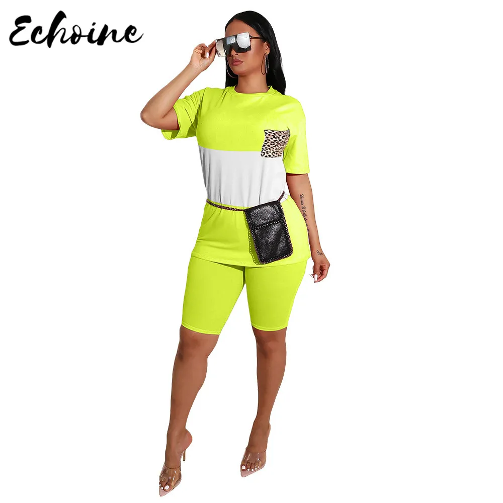 

Echoine, Женская Летняя Сексуальная футболка с принтом, галстук-бабочка, шорты с коротким рукавом, комплект из двух предметов, облегающие спорт...