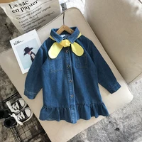 springautumn new products childrens clothing korean girl denim dress childrens dress childrens skirt with bowknot
