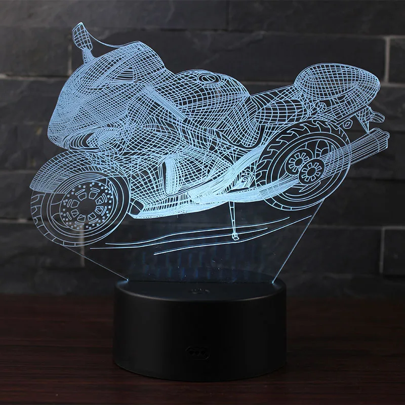 Мотоцикл 3DIllusion лампа светодиодный Ночной светильник с питанием от USB 7 Цвета