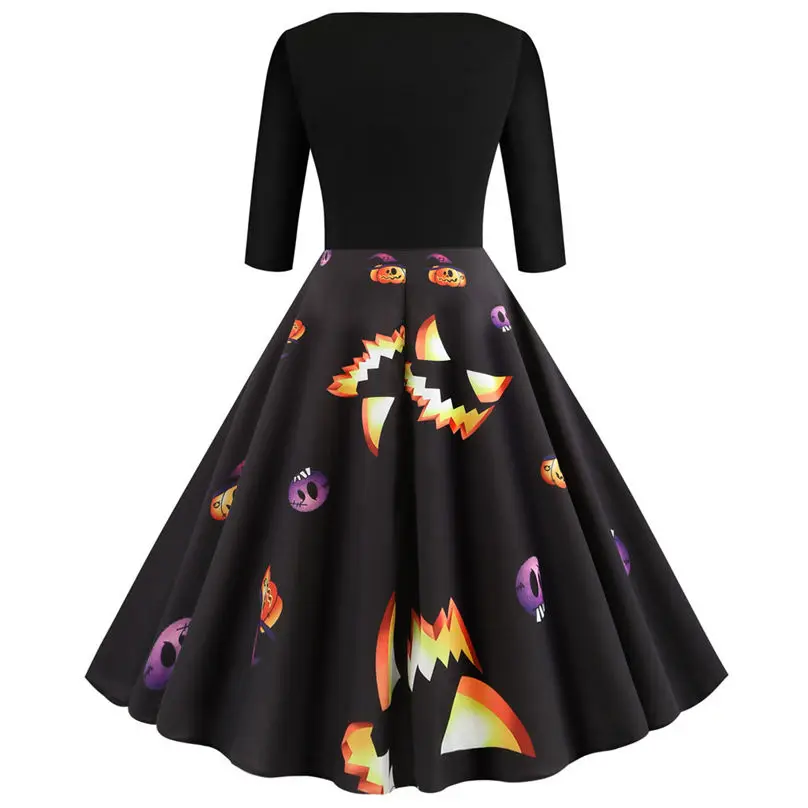 Новая мода Хэллоуин женское платье осень в винтажном стиле с длинным рукавом
