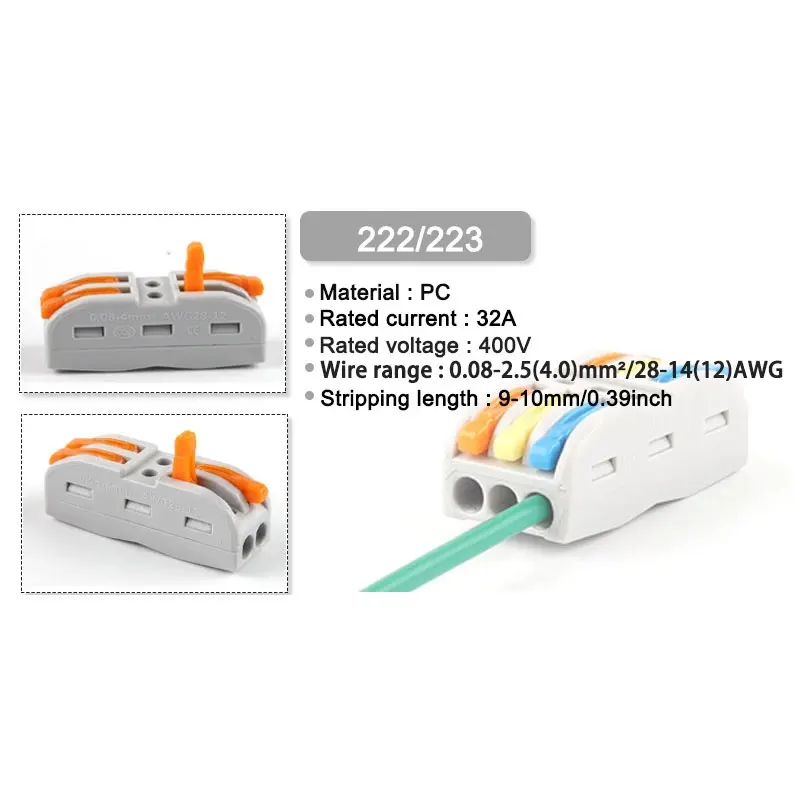 10/30/50/100PCS Universal Compact Wire Connector Conductor Terminal Block Plug-in 222 SPL Quick electrical Wiring Connectors |