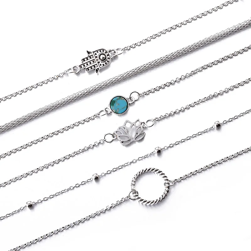 Женские новые наборы браслетов полый Фатима ручной Лотос круглые шарики бусины