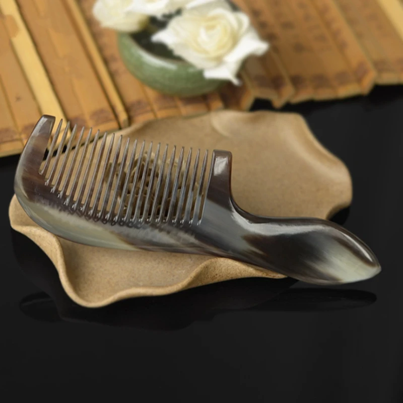

1PC Handle Horn Comb Natural Grain Road Small Yak Horn Comb Anti-Static Massage Health Comb