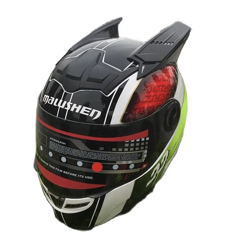 Всесезонный мотоциклетный шлем с рогами новый дизайн MALUSHEN полнолицевой