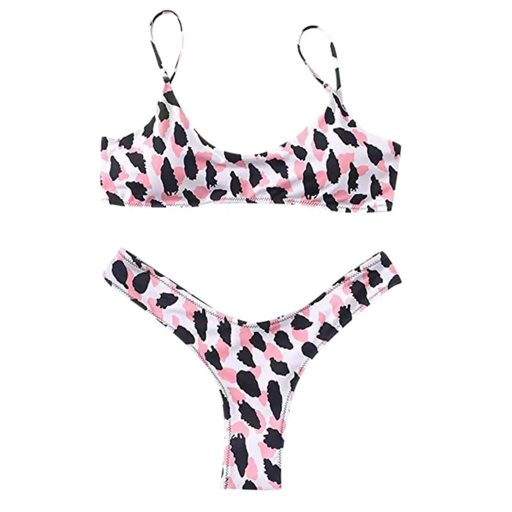 Pink Leopard Женский модный Одноцветный комплект бикини, топ-труба, на бретелях, пуш-ап, бразильский купальник, пляжная одежда, простой удобный боди Banador# Y1 - Цвет: Pink Leopard