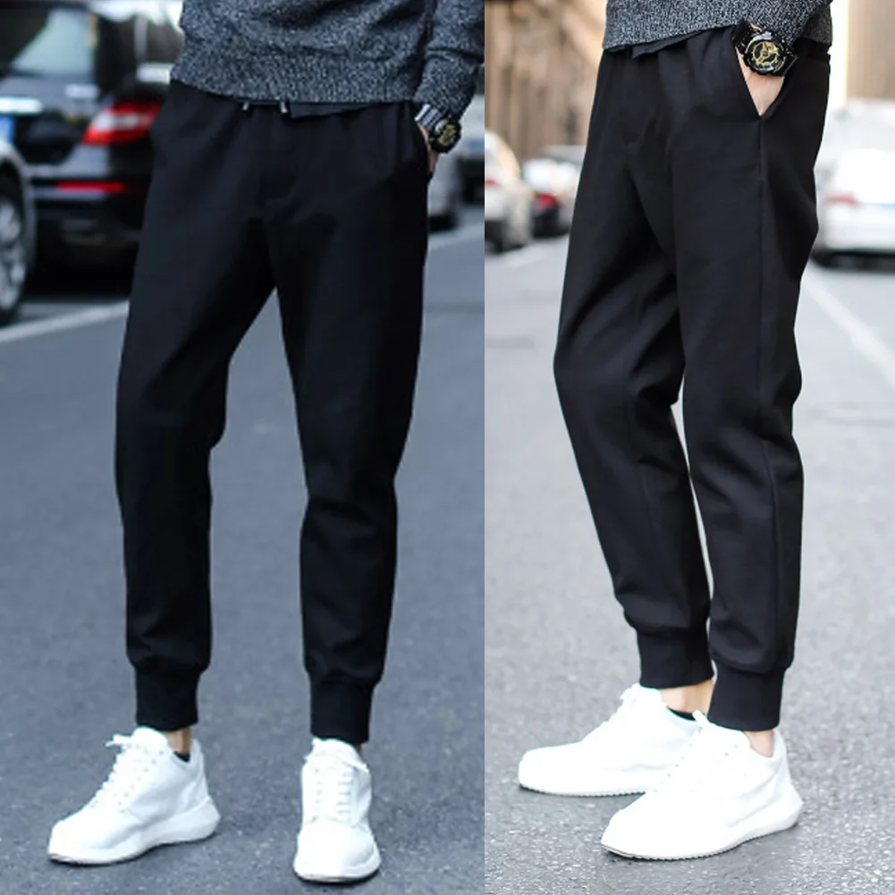 

Summer Men Casual Harem Pants Black Jogger Fitness Loose Long Pants Comfortable Drawstring Trousers M