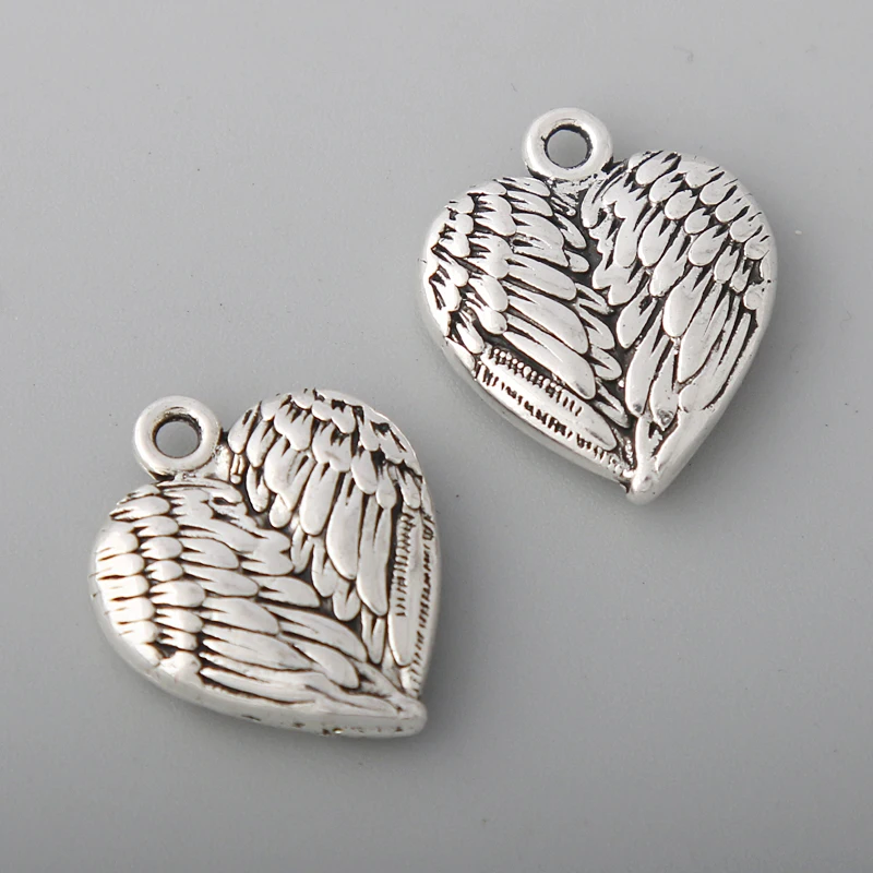RAINXTAR модные под старину сердечко серебряного цвета Форма Крылья Подвески 18*21 мм 50