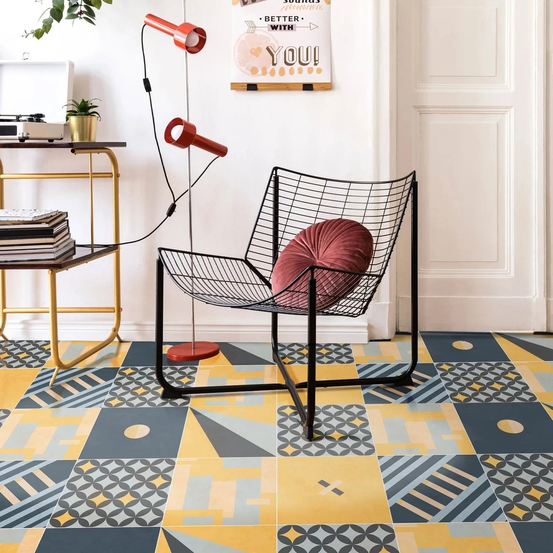 

Modern Geometric Tiles Kitchen Adhesive Tiles Sticker Floor Bathroom Decoration Peel And Stick Backsplash Waterproof 30x30cm