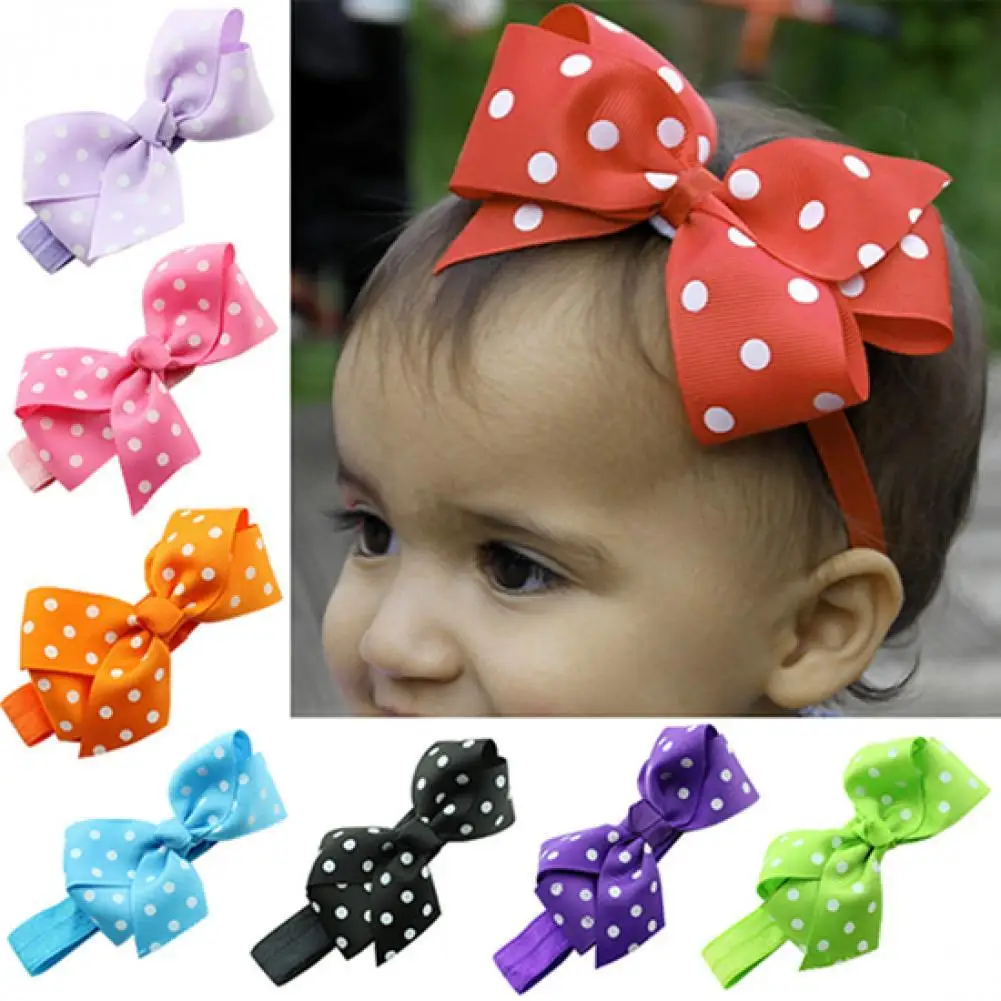 

Hot Sales!!!Baby Girl Kids Cute Polka Dot Hair Ribbon Bows Headband Elastic Infant Hairband