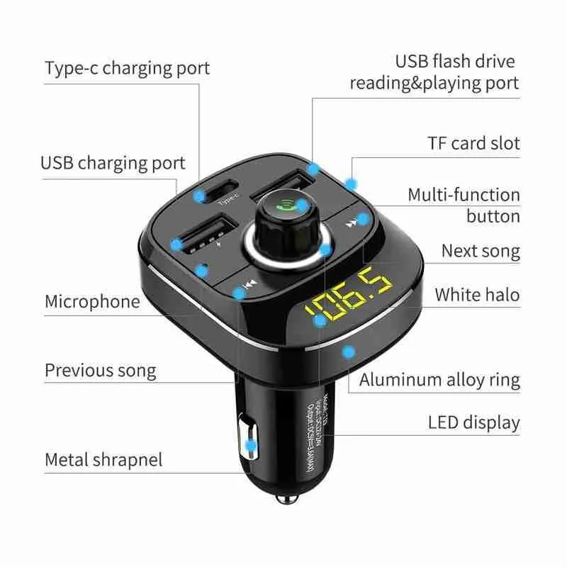 Bluetooth FM-передатчик Aux модулятор Автомобильный аудиокомплект Быстрый плеер