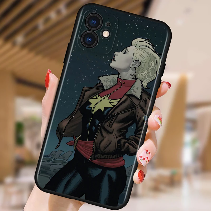 

Marvel Captain Marvel Shockproof Cover for iPhone 5 5S 6 7 8 X XR XS 11 SE 12 2020 mini Plus Pro MAX TPU Black Soft Cover