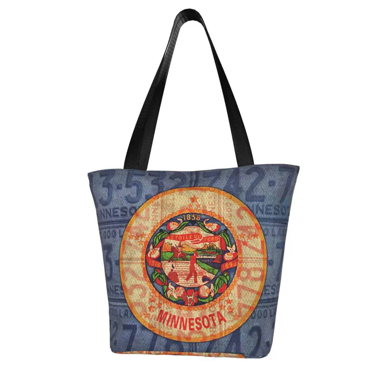 Minnesota State Flag License Plate Art Polyester outdoor girl handbag, woman shopping bag, shoulder bag, canvas bag, gift bag